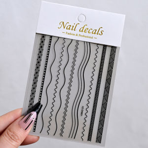 1Pcs 3D Black French Lines/Stripe Nail Art Sticker Matellic Curve/Wave/Geometry Self-Adhesive Decals DIY Manicure Decorations #*