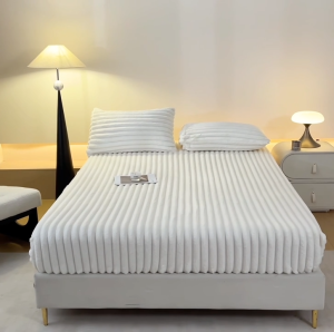 Kiandra Home 3in1 Plush Ribbed Bedsheet with Pillowcase Fully Garterized Bed Cover Soft & Fluffy