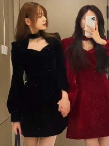 plain long sleeve mini black dress for birthday christmas cute dress cocktail party plus size XS-2XL
