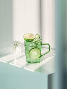 Retro Transparent Green Glass Cup with Handle Coffee Cup Borosilicate Colored Water Cup Fancy Ins Creative