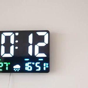 LED Wall Clock Large Display Digital Alarm Clock Electronic Clock with Temperature Date Day Remote Control Home Hanging
