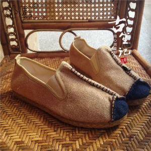 รองเท้าผ้าลินินชาย รองเท้าแตะแบบสวมสบาย ระบายอากาศได้ดี รองเท้าผ้าใบสไตล์ย้อนยุค รองเท้าพื้นนุ่ม รองเท้าผ้าลินินสำหรับผู้ชาย