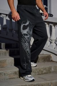 American High Street Vintage Hip Hop Style Printed Casual Pants YA Mens Fitness Tracksuit Pants Skeleton Abstract