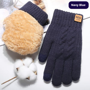 Winter Touchable Screen Gloves for Men Women With Plush Lining Double-Layer Knit Fabric Outdoor Activities Fashion Warm Gloves