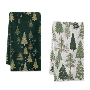 2-Pack Christmas Tree Print Household Cleaning Cloths Scouring Pads Dish Towels Tea Towels and Placemats Used for Washing and Drying Household Items Soft and Absorbent Drying Cloths Lint-Free Non-Fading and Reusable.