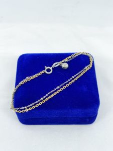gelang tangan perempuan perak 925 asli lapis emas putih model rantai jedar 2 layer variasi Nori 1 bel - perhiasan gelang tangan wanita terbaru s925