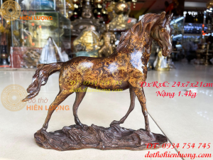 Tượng ngựa bằng đồng phong thủy đứng 4 chân DxRxC:24x7x21cm nặng 14kg