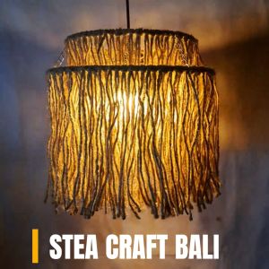 kap lampu rotan gantung cafe minimalis modern bahan goni