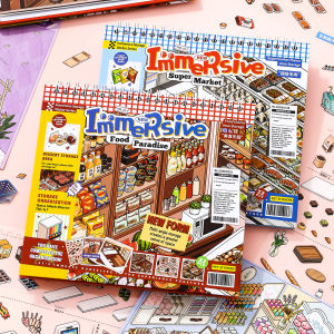3D miniature immersive storage sticker book exquisite illustrations PET die cut stickers