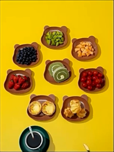 Set Piring Anak 10 Pcs Karakter Bear Lucu Estetik Plastik Food Grade Cocok untuk Snack & Buah