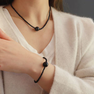 S925 Silver Natural Black Obsidian Smoky Quartz Crystal Necklace High-End Non-Fading Sweater Chain Fashionable All-Season Accessory