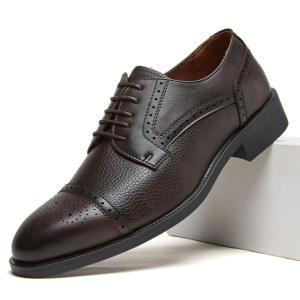 Desai Mens 2026 Autumn Winter Leather Brogue Cap Toe Lace-up Shoes Classic Business Formal Casual Sneakers Office Wedding