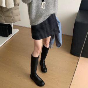 Stylish Niche High-Waist Retro Check A-Line Skirt