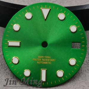 High Quality 28.5mm Silver Red Mark Date Window Green Luminous Aseptic Dial Fit NH35 /NH36/4R/7S Automatic Movement