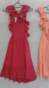 FRANCINE RUFFLE BACK DRESS FOR YOUNG GIRLS IN BARKCREPE FABRIC FIT TO 7-11YRS/0