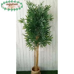 Pohon Daun Bambu Hijau Latex Artificial Pot Dasar Cover Pot Anyaman Purun Handle Hiasan Ruang Tamu