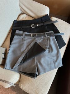 High Waist A-Line Suit Skirt Belted Anti-Light Mini Skirt Pure Desirable Trendy Grey Spring Autumn New Style Womens Fashion