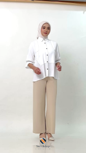 (Sseolshop X Arsya ) APRIL baju atasan wanita terbaru 2025 kemeja rayon twill adem blouse korea kantor kasual JUMBO bw dan hitam L XL XXL