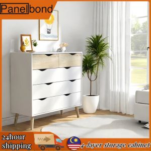 Panelbond 4 Drawer Bedroom Dresser 39.5 Inch High White Drawer Dresser Nightstand with Solid Wood Legs and Hidden Handles for Hallway Living Room