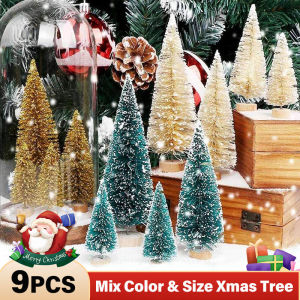 YESPERY 9Pcs/set Decorated Small Christmas Tree Cedar Green Gold White Pine 3 Colors Mini Christmas Tree Ornaments Mixed Size Christmas Decoration