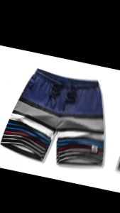 8068#Xiajia Mens Striped Color Block Knee Length Multi-Pocket Casual Shorts Cotton Menswear