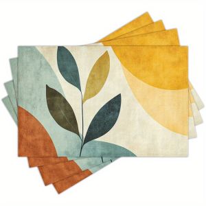 VIKAMA 4-Piece Geometric Floral Art Placemats Nordic-Style Table Mats Home Café Decor Instagram-Worthy Home Accents
