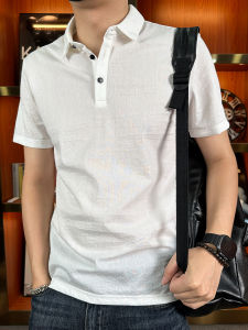 Slim Fit Short Sleeve Polo Shirt Tencel Linen Cotton Pure Color Thin Flip Collar Mens Breathable Cool Feeling High End Trendy