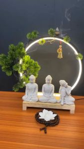 Thác Khói Trầm Hương Tiểu Cảnh Bộ Tam Phật Kết Hợp Đài Sen Tịnh An Decor.