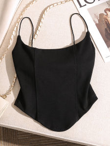 เสื้อกั๊กสายเดี่ยวสไตล์อเมริกันสำหรับผู้หญิง แขนสั้น ทรงเข้ารูป ดีไซน์เซ็กซี่ หลังสวย ใส่ได้หลายโอกาส