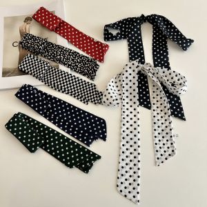 Retro ทันสมัย ผ้าพันคอยาวลายจุด ผู้หญิง ฤดูใบไม้ผลิ ฤดูใบไม้ร่วง Y2K เผ็ด เด็กผู้หญิง หลากหลาย ผ้าพันคอคอตกแต่งริบบิ้นดริฟท์แบบบาง