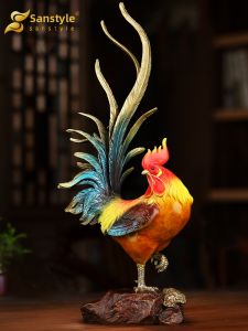 sanstyle | Lucky Chicken Statue Decorations Brass