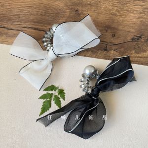 Korean Style Ultra Fairy Hair Ties Womens Mesh Butterfly Knot Pearl Phone Line Hair Bands Elegant Bun Headbands Hair Ropes