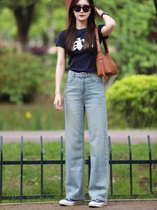 High Waist Straight Leg Fleece Lined Jeans Womens Casual Floor Length Wide Leg Pants Spring Autumn Winter Fashion