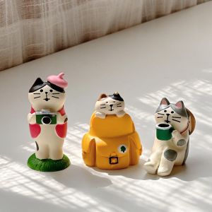 Cute Cat Decorative Figurine Artistic Desktop Cabinet Decoration Small Graduation Season Ornament Simple Modern Resin Craft