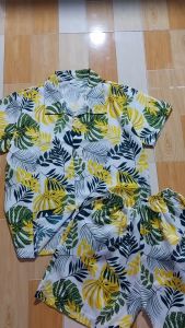SÉT ÁO QUẦN ĐI BIỂN LÁ VÀNG SIÊU XINH ĐỦ SIZE 7 - 100 KÝ VẢI KATE THÁI ĐẸP