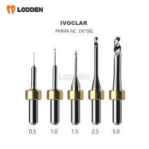 LODDEN Dental Lab Milling Burs Cutter Fit For Ivoclar PM7 PMMA Needle Overall Length 50mm D6 Materials Griding Tools 0.5/1.0/1.5/2.5/5.0mm