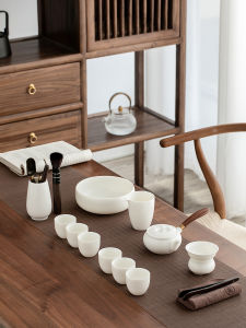 Luxurious Goat Fat Jade Gongfu Tea Set High End Home Office Dehua White Porcelain Teapot Cup Cover Bowl Whole Set Gift Box