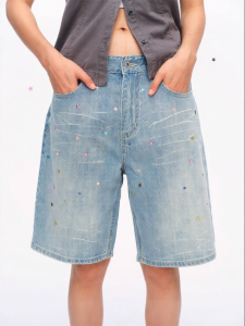 JNXS | Diamond Washed Cat Whisker Straight Jean Shorts