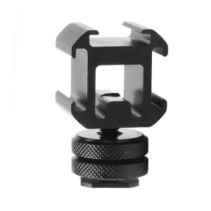 Triple Hot Shoe Mount Adapter with 1/4" Screw Aluminum Multi-Function Camera Flash Bracket for LED Light & Mic