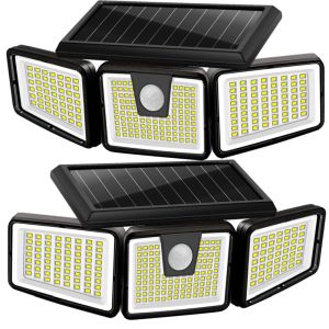 233 LED Solar Motion Sensor Lights Outdoor 3 Heads Security Lights Solar Powered Flood Light Motion Detected Spotlight for Yard