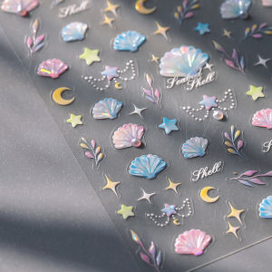 5D Ocean Scallop ในเปลือกสติกเกอร์เล็บที่มีสีสัน Pearl Star Moon Coral Beach Mermaid Sea ปลาคาร์พ Koi บรรเทาเล็บ Decals
