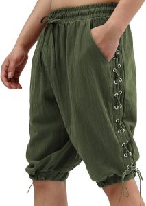 Mens Pirate Shorts Renaissance Medieval Vintage Lace-Up Viking Navigator Halloween Costume Pants
