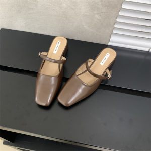 Vintage Brown Heel Mary Jane Flats Women Mid-Heel