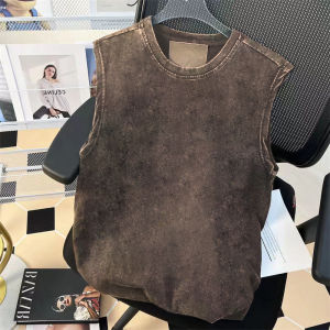 Heavyweight Pure Cotton Sleeveless T-Shirt Mens Summer New American Hip Hop High Street Sports Fitness Shoulder Sweat Vest