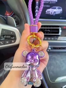 Móc Khóa Gấu Bearbrick Cầu Vồng Tai Đính Đá Kèm Dây Dù Treo Chìa Khóa Túi Sách Sang Trọng
