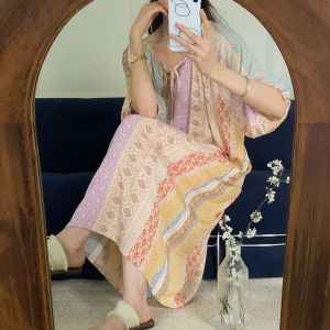 2024 New Arrival Nightdress Womens Summer Thin Poplin Pajamas Sweet National Style New Chinese Zen Style Cotton Silk Sleeping Dress