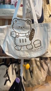 Runpee J128 กระเป๋าผ้า หมีถือสเกตบอด