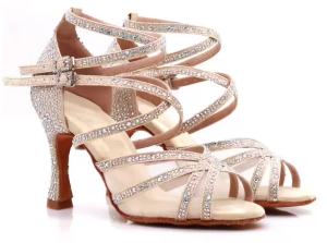 WUXIJIAO Nữ Nhảy Latin Giày Lụa Satin Lấp Lánh Kim Cương Giả Chuyên Nghiệp Nhảy Salsa Giày Đế Mềm Giày Khiêu Vũ