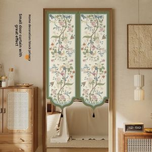 French Style Door Curtain Partition Curtain Luxury Light Bedroom Bathroom Blocking Curtain Home Use Silk Joy Scene