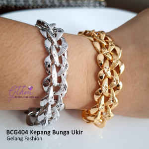 Gelang Wanita Dewasa Rante kepang Bunga Ukir Etnic Model Elegan Perhiasan Fashion Kualitas Premium Awet Anti Karat bcg404
